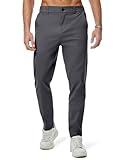 JMIERR Men's Stretch Chino Pants Business Casual Essentials Elastic Waist Classic Fit Tapered Cotton Twill Work Athletic Golf Dress Trousers, M, Dark Grey