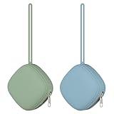 Swelive 2 Pack Silicone Pacifier Holder Case, Portable Pacifier Case For Diaper Bag, BPA Free Newborn Baby Pacifiers Silicone Pouch For Boys & Girls (Sage+Ether)