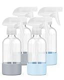 Worldgsb 4 Pack Glass Spray Bottles 8 oz, Empty Refillable Containers with Silicone Sleeve Protection, Glass Spray Bottles for Cleaning Solutions, Hair and Plants with Adjustable Nozzles Blue&Grey