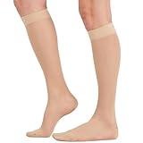 2 Pairs Sheer Compression Socks for Women - 15-20 mmHg Knee High Sheer Compression Stockings for Support Circulation Swelling Edema Work Office Travel, Beige, Small