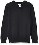 Amazon Essentials Boys' Uniform Cotton V-Neck Sweater, Black Heather, Medium