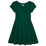 The Children's Place Girls Short Sleeve Basic Skater Dress, Spruce Green Single, Medium US