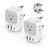 South Africa Plug Adapter 2 Pack, TESSAN Type M Power Adapter with 4 AC Outlets 3 USB Ports(1 USB C), Travel Adaptor US to Botswana Namibia Nepal Bhutan
