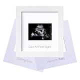 eletecpro Ultrasound Picture Frame with Real Glass Cover and 3 Different Mats, 7x7 Baby Keepsake Frame for 3x4 Inches Sonogram Photo, Wall Mount or Tabletop Display, Pregnancy Announcement, White