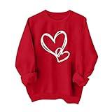 Clearance of Sales Today Deals Prime Valentines Shirts for Women Love Heart Red Graphic Tees Long Sleeve Valentines Day Sweatshirts Crew Neck Holiday Tops Valentines Day Gifts for Her