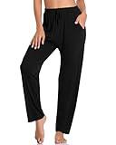 OLIKEME Womens Yoga Pants Loose Comfy Casual Lounge Pants Wide Leg Running Pants Lightweight Workout Pants with Pockets Black