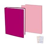 2 Pack Stretchable Book Sleeve Covers, for Paperbacks Hardcover Textbooks up to 9" x 12", Office Supplies with Free Sticker Labels (Rose Red + Pink)