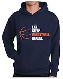 Tstars Basketball Hoodie for Men - Eat Sleep Ball Repeat Pullover - Gift for Coaches, Players, and Fans Medium Blue