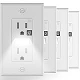 SOZULAMP Receptacle Outlet with Night Light,White Standard Decorator Electrical Wall Outlet,15A,2 Pole,3 Wire,Tamper-Resistant,Wall Plate Included(4 Pack,White)