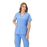 Hanes Women's Healthcare Top, Moisture-Wicking Stretch Scrub Shirts, Ribbed Side Panels, CEIL Blue 2, Medium