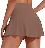 PINSPARK Tennis Skirt for Women Mini Skirt with Shorts Lightweight Golf Skirt Pickleball Clothes Y2K Summer Workout Outfits,Brown Medium