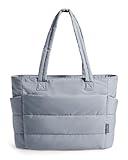 BAGSMART Tote Bag for Women, Lightweight Puffy Tote Bag with Compartments, Quilted Shoulder Bag Handbag for Travel, Work (Dark Grey)