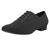 Linodes Breathable Oxford Men's Latin Dance Shoes 1 Inch Leather Sole Ballroom Salsa Tango Waltz Character Shoe-Black-12M
