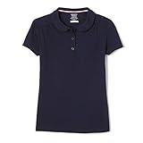 French Toast girls Short Sleeve Peter Pan Collar School Uniform Polo Shirt, Navy, 10 12 US