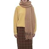 MININAI Women Cashmere Feel Scarf, Soft Warm Winter Scarf for Cold Weather, Christmas Blanket Scarves Pashmina Shawl Wrap (Khaki)