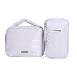 Cuteseason Shiny Puffy Makeup Bag Large Capacity Travel Water-proof Toiletry Bag Drop-proof Digital Product Organizer (Purple, L and M)