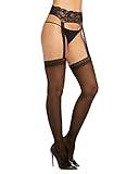 Dreamgirl Womens Pantyhose Sheer Garter Belt & Stocking Set, Black