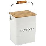 Brabtod Cat Food Storage Container Cat Treats Container,Metal Pet food treats tin for Cat,Farmhouse Cute Cat Food Canister,Pet Treats Canisters with wooden lid/handle/sevice scoop,hold 5-6 lbs