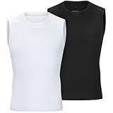 Anawakia Youth Boys Sleeveless Compression Shirt Quick Dry Basketball Football Undershirt Kids Athletic Tank Tops for Workout Soccer(XL,2 Pack:Black White)