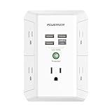 Surge Protector with 4 USB Ports - Multi Outlet Extender for Home, School and Office - ETL Listed, White