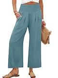 ANRABESS Womens Pants Wide Leg High Waisted Palazzo Pants Summer Flowy Beach Lounge Casual Trousers with Pockets Lake Large
