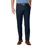 Haggar Men's Cool 18 Pro Straight Fit Flat Front Casual Pant, Navy, 34W x 34L