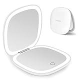 deweisn Compact Mirror, Lighted Travel Makeup Mirror with 1X/10X Magnifying Double Sided Dimmable Portable Pocket for Handbag and Pocket, USB Charging(White)