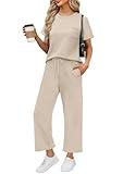 WIHOLL 2 Piece Sets for Women Summer Vacation Airport Cruise Travel Outfits for Airplane 2025 Matching Clothing Trendy Resort Wear Comfy Loungewear Petite Lounge Sets Beige L
