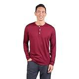 Men's Merino Wool Long Sleeve Henley - Everyday Weight - Wicking Breathable Anti-Odor - Burgundy Red - L