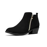 SelenePair Women's Classic Stacked Heel Ankle Boots Fashion Round Toe Suede Booties Ladies Side Zip Shoes(Black Nubuck PU, Numeric_9)