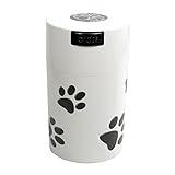 Pawvac 6 Ounce Vacuum Sealed Pet Food Storage Container; White Cap & Body/Black Paws