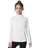 Girls Long Sleeve Shirts Quick Dry Athletic Tops Quarter Zip Pullover Kids Teens Sportswear for Golf Yoga Tennis White 13-14 Years