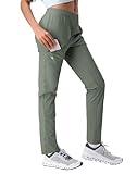 Pioneer Camp Women's Hiking Pants UPF 50+ Elastic Waist Drawstring Ultra-Stretch Lightweight Outdoor Cargo Pants for Travel Army Green