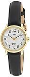 Timex Women's Easy Reader 25mm Watch – Gold-Tone Case White Dial with Black Leather Strap