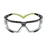 3M Safety Glasses for Men and Women, SecureFit 400, 1 Pair, Z87, Anti-Fog Anti-Scratch Clear Lens, Green/Black Frame, Polycarbonate, UV Protection, Flexible Temples, Removable Foam Gasket