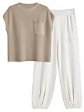 LILLUSORY Two 2 Piece Sets Womens 2025 Spring Summer Matching Lounge Sweatsuits Sweat Suits Trendy Travel Beach Vacation Fashion Resort Wear Outfits Knit Loungewear Clothes Clothing White S
