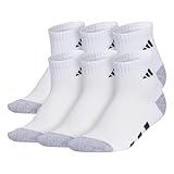 adidas Athletic Cushioned Quarter Socks (6-Pair) for Kids, Boys and Girls, Above The Ankle fit, Durable Fabric, White/Grey/Black, Large