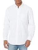 Amazon Essentials Men's Long Sleeve Shirts Casual - Regular-Fit Pocket Oxford, White, Large