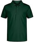 Nautica Boys' School Uniform Short Sleeve Polo Shirt, Button Closure, Moisture Wicking Performance Material, Hunter, 10-12