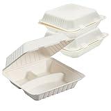 Perfectware 100% Compostable 3 Comp Take Out Food Containers 9x9. 25 Containers, Natural Disposable Bagasse, Eco-Friendly Biodegradable Made of Sugar Cane, Green (PW3comptbagasse-25ct)