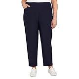 Alfred Dunner Womens Petite Classic Allure Fit Proportioned Pant with Elastic Comfort Waistband, Navy, 10P