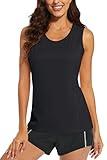 MAGCOMSEN Womens Tank Tops Workout Sleeveless Moisture Wicking Shirts Athletic Gym Sun Protection Dry Fit Black S