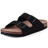 ODOLY Women's Cork Footbed Slide Sandal, Arch Support Summer Outdoor Sandals with Adjustable Buckle, Black US Women Size 9, EU Women Size 40