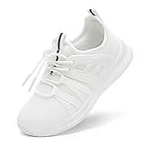 TOTOMONA Kids Running Shoes Slip on Sneakers for Girls Boys Adjustable Outdoor Toddler Walking Shoes Lightweight White Size Big Kids 2