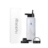 H2 Hydrology Sport Water Bottle 3 LIDS (Straw Lid & Spout Lid) | Double Wall Vacuum Insulated Stainless Steel Wide Mouth | Sports Hot & Cold Leak Proof Sweat Free Thermos (40 oz, Marble)