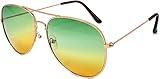 Classic Aviator Style Sunglasses Metal Frame Colored Lens UV 400 Unisex (Lens Blue, Gradient) OWL ®.