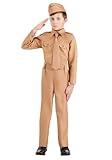 Fun Costumes Kids WWII Military Costume | World War 2 Army Uniform with Hat, Shirt, Pants, and Tie | Boys History Outfit Medium