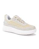 Coutgo Womens Platform Sneakers Lace Up Comfortable Casual Fashion Sneaker Walking Shoes, Beige, Size 9