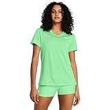 Under Armour Womens Tech Twist Short Sleeve V Neck, (350) Matrix Green/White/White, X-Large