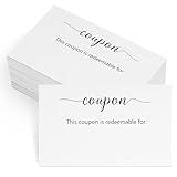 KINGLAKE GARDEN 100PCS Blank Coupon Cards 3.5'' x2'' Redeem Gift Card Coupon Book Gift Voucher Gift Certificates for Him, Her, Mom, Wife, Husband, Business, Spas, Christmas (Black)